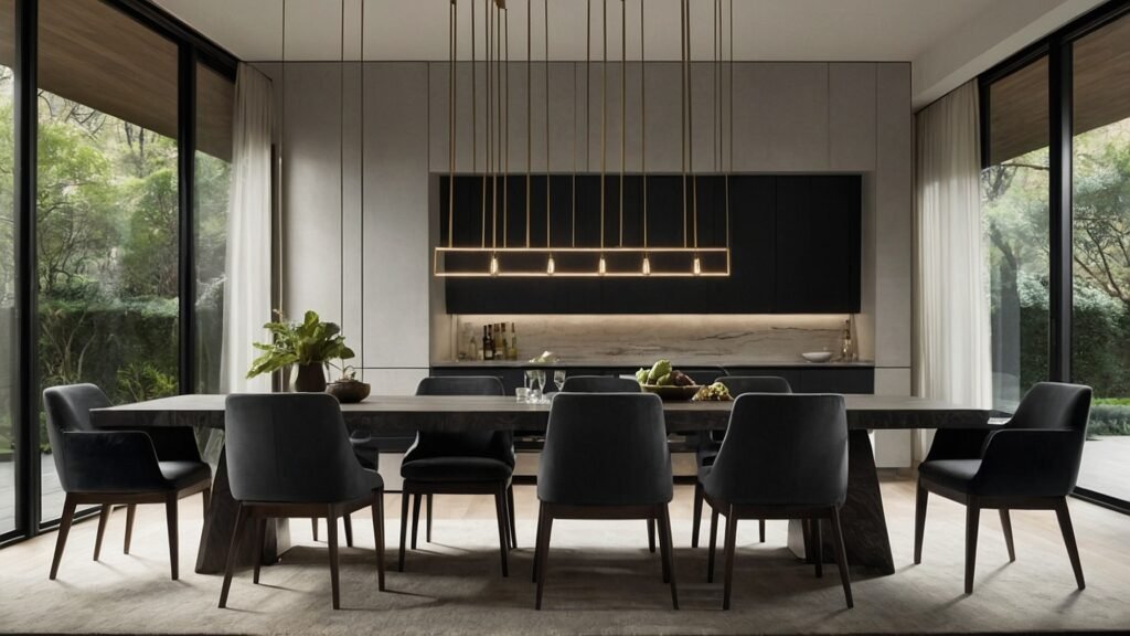 Contemporary Linear Suspension with a Twist The minimalist allure of linear suspension lighting gets a contemporary update, stretching gracefully above dining tables.